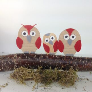 Groepje van drie uilen met rode accenten