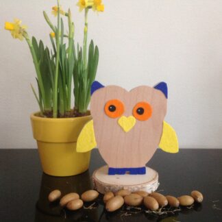 Houten uil (geel, oranje, blauw)