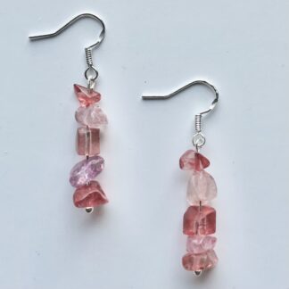 Oorbellen met rozenkwarts (chips)