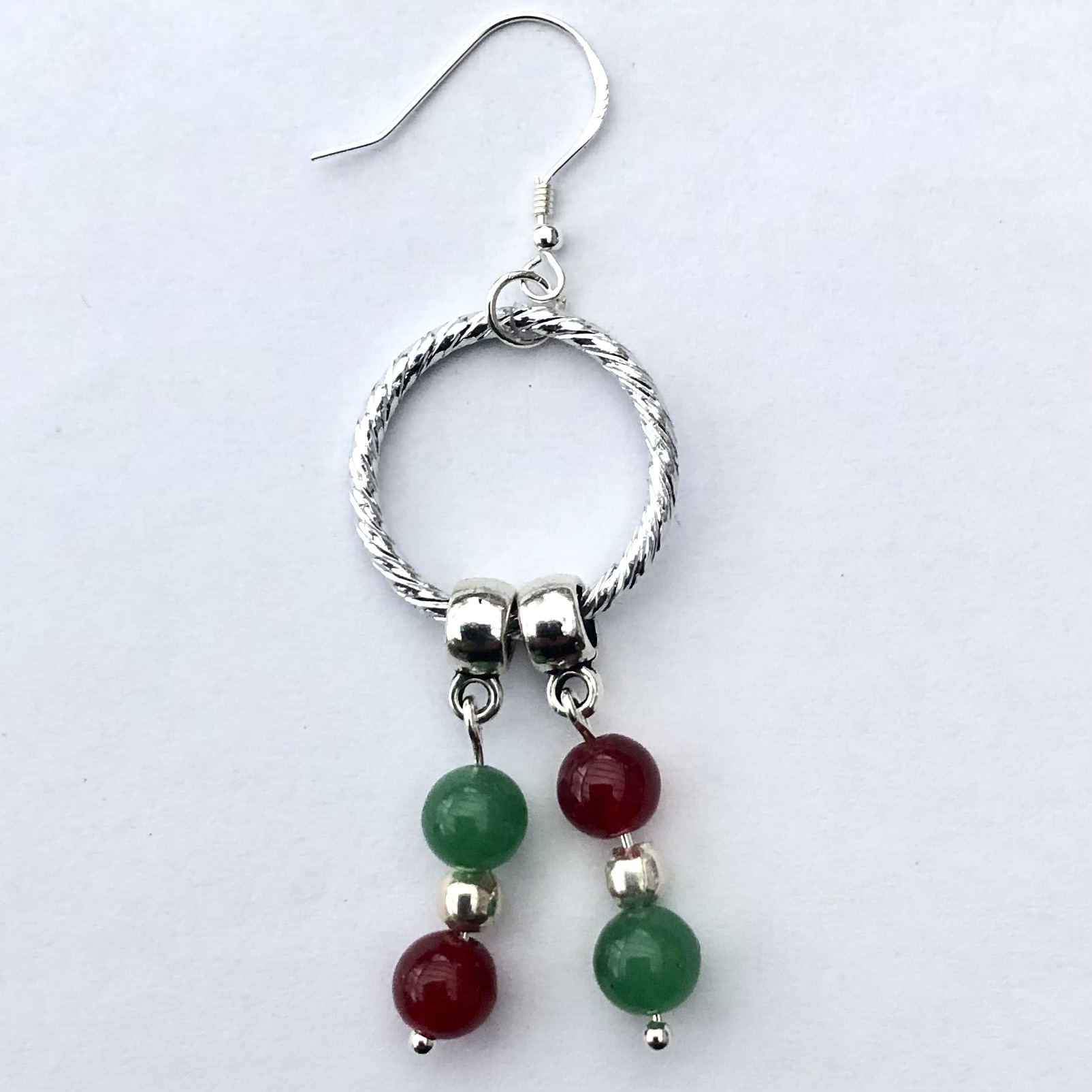 (Kerst)oorbellen met groene en rode jade - Afbeelding 2