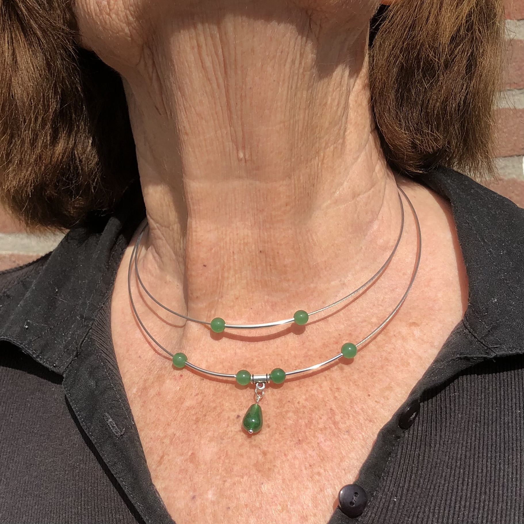 Dubbele spang met hanger en kralen van aventurijn - Afbeelding 2