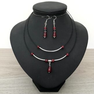 Dubbele spang met agaat en jade en bijpassende oorbellen