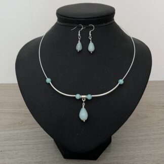 Spang met amazoniet en bijpassende oorbellen