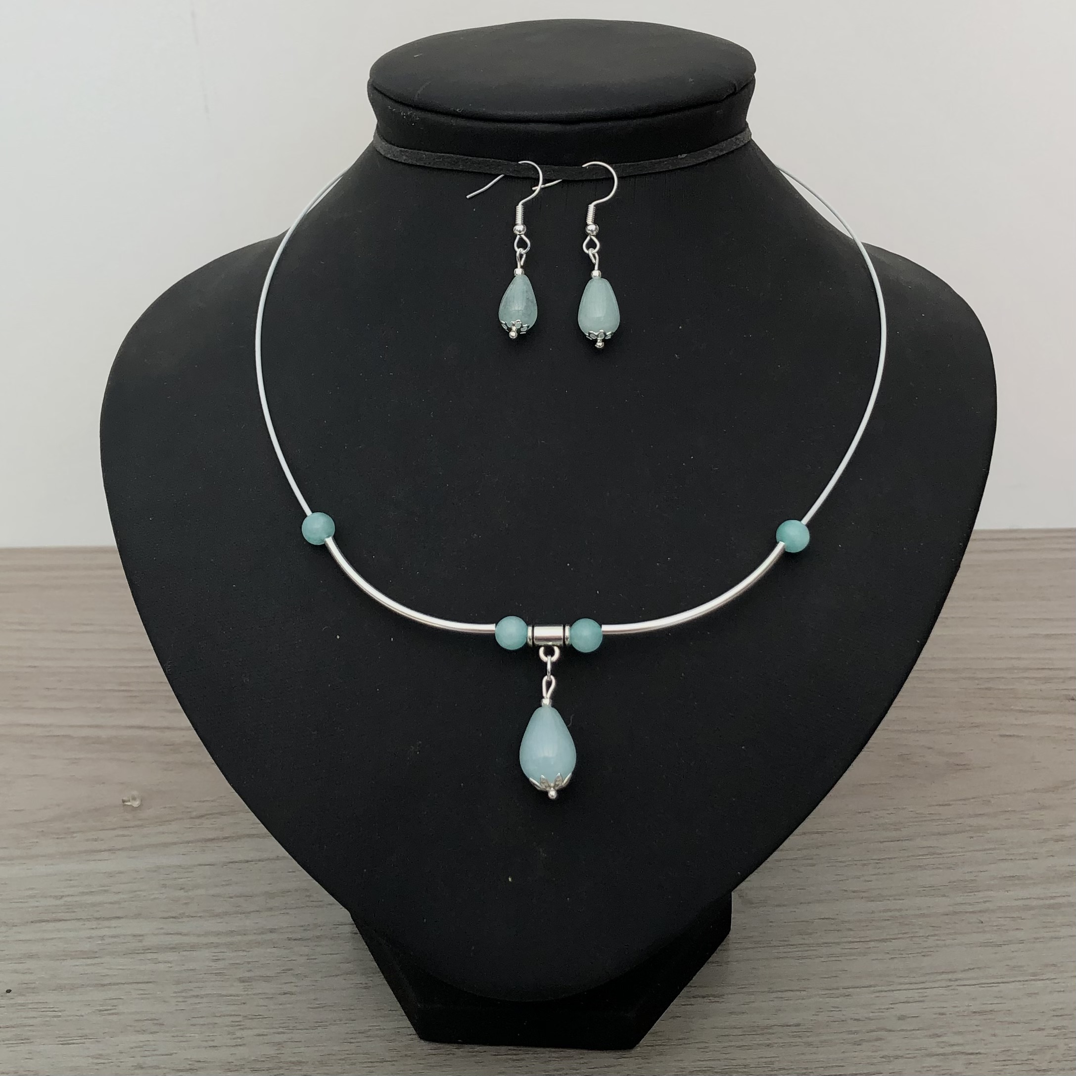 Spang met amazoniet en bijpassende oorbellen